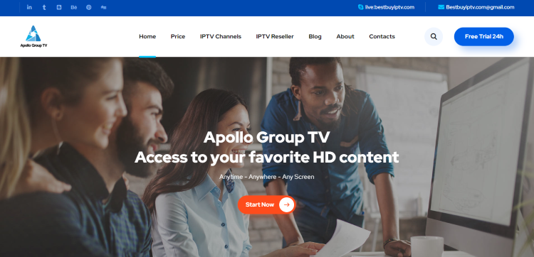 One of the initial examples we found was Apollo Group TV. The screenshot below is a fake website operated by BestBuyIPTV with fake information.