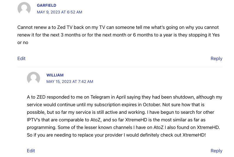A to Zed Internet Protocol Television Shut Down Comments