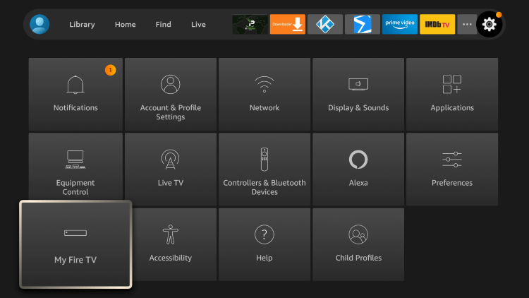 Return to your home screen and hover over the Settings icon. Then scroll down and select My Fire TV.