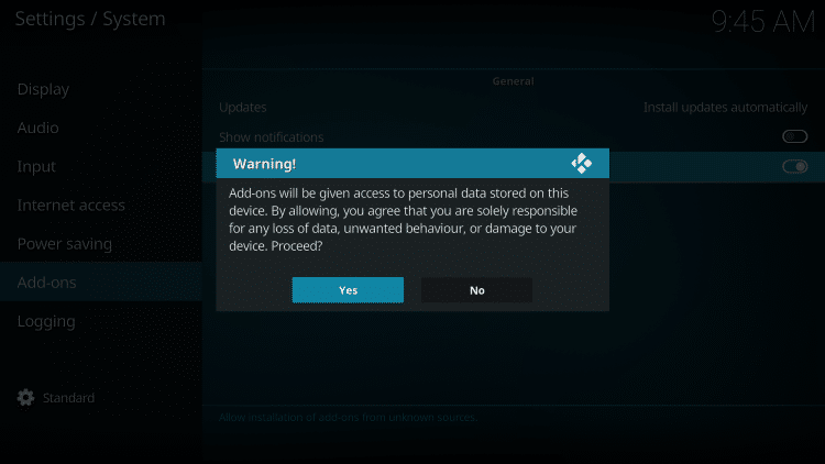 Read the warning message and select Yes.