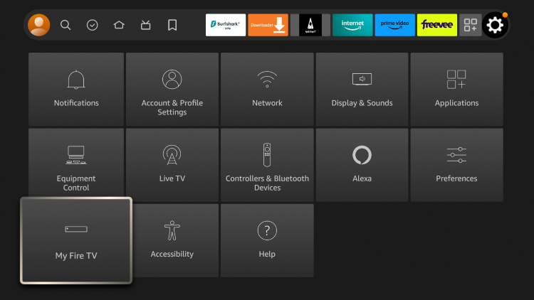 From the main menu of your Firestick, hover over the settings icon and click My Fire TV.
