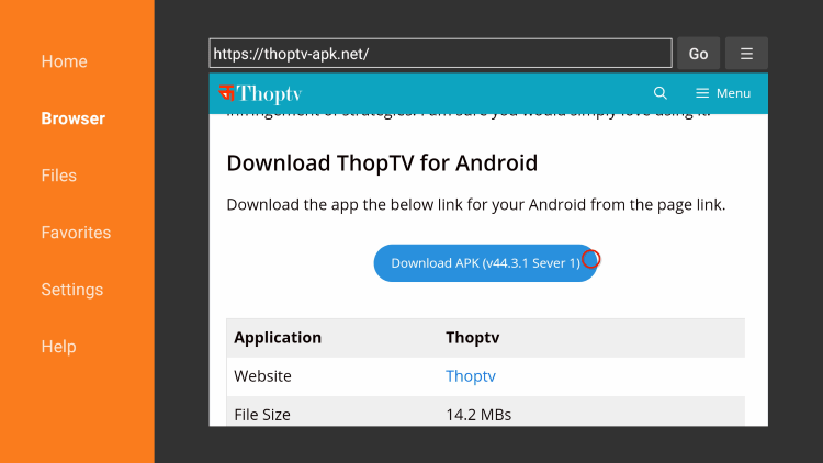 Scroll down and select Download Thop TV Software Package.