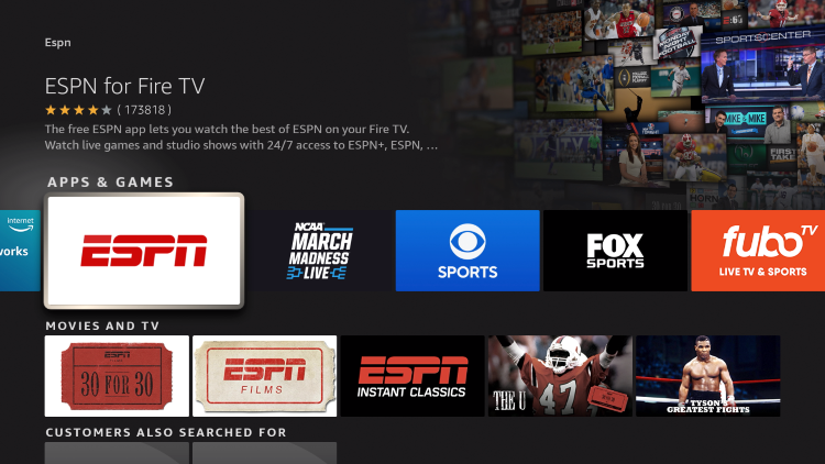 Click on the option for ESPN under Apps & Games.